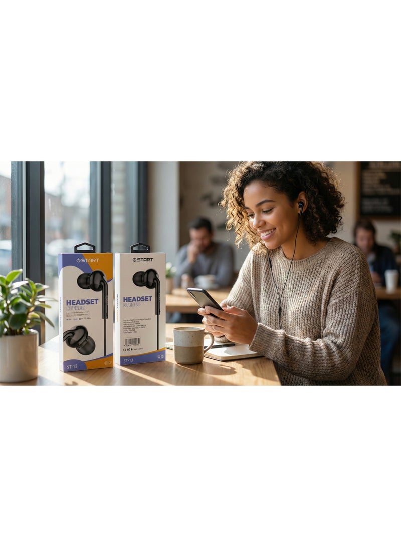 ستارت سماعة رأس سلكية ستيريو ST-13 من ستارت (START) - صوت جهير (Bass) قوي، درايفر 14.2 ملم، ميكروفون مدمج، تصميم أسود لامع مريح، منفذ 3.5 ملم - Image 2